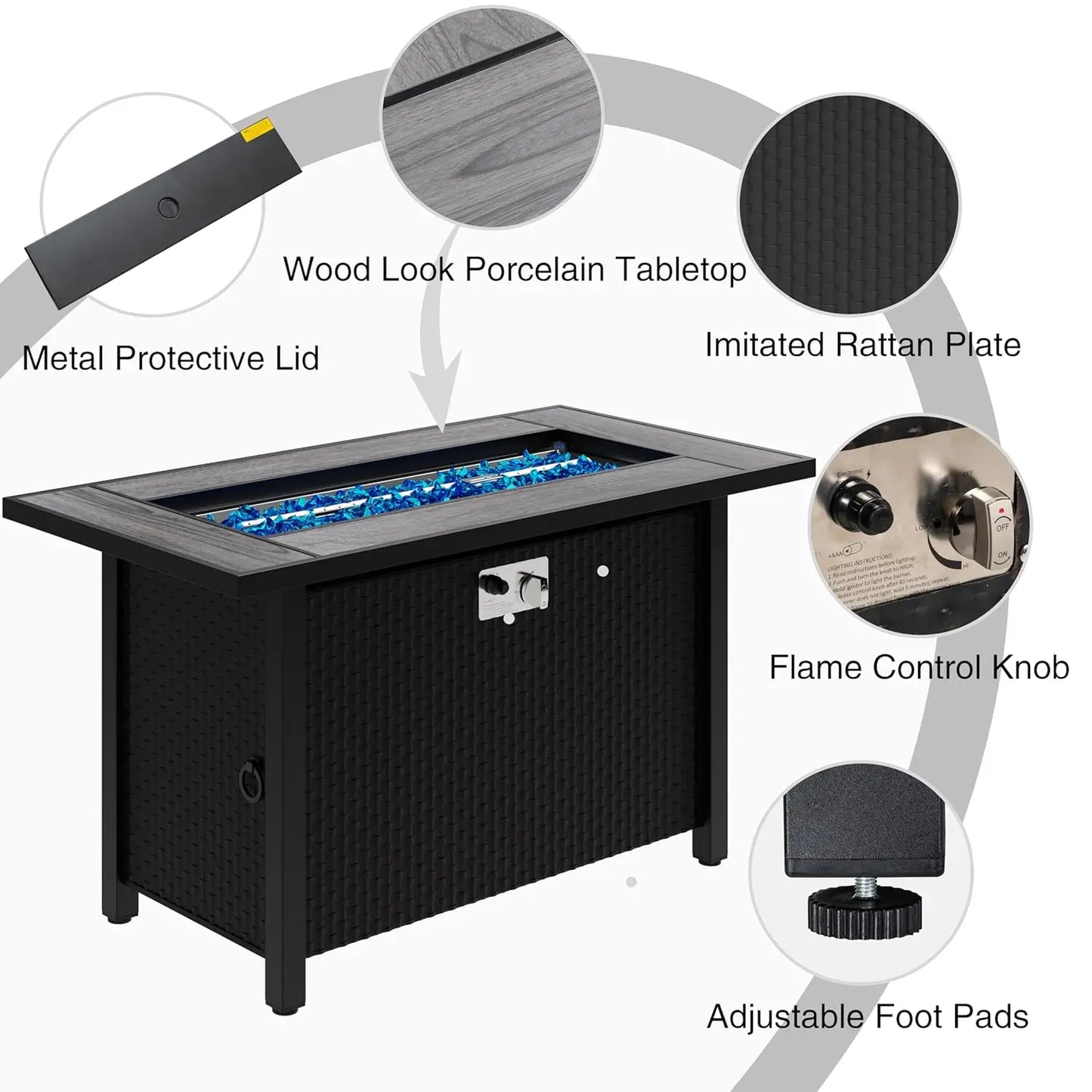 Propane Fire Pit Tabletop 50000 BTU 3 In 1 Firepit