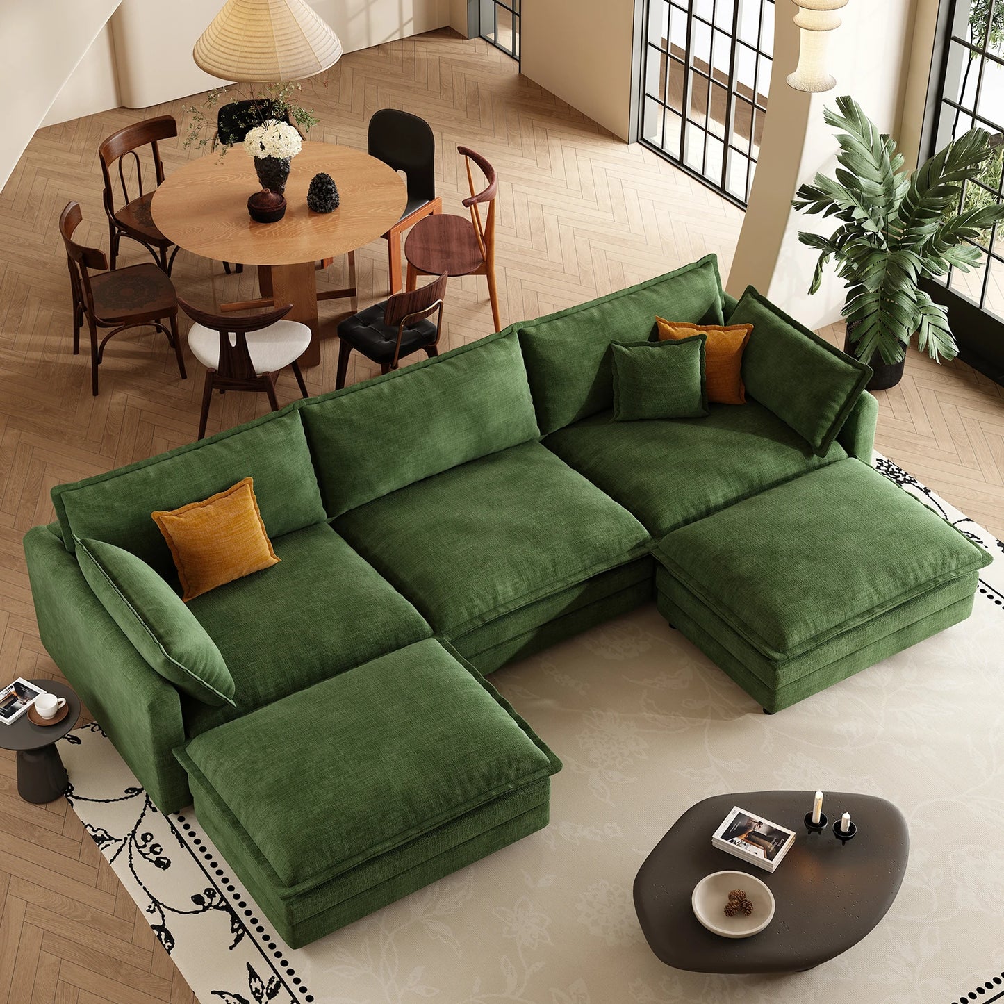 QWCCN L Shaped Modern Sofa Sectional Cloud Couch With Ottoman