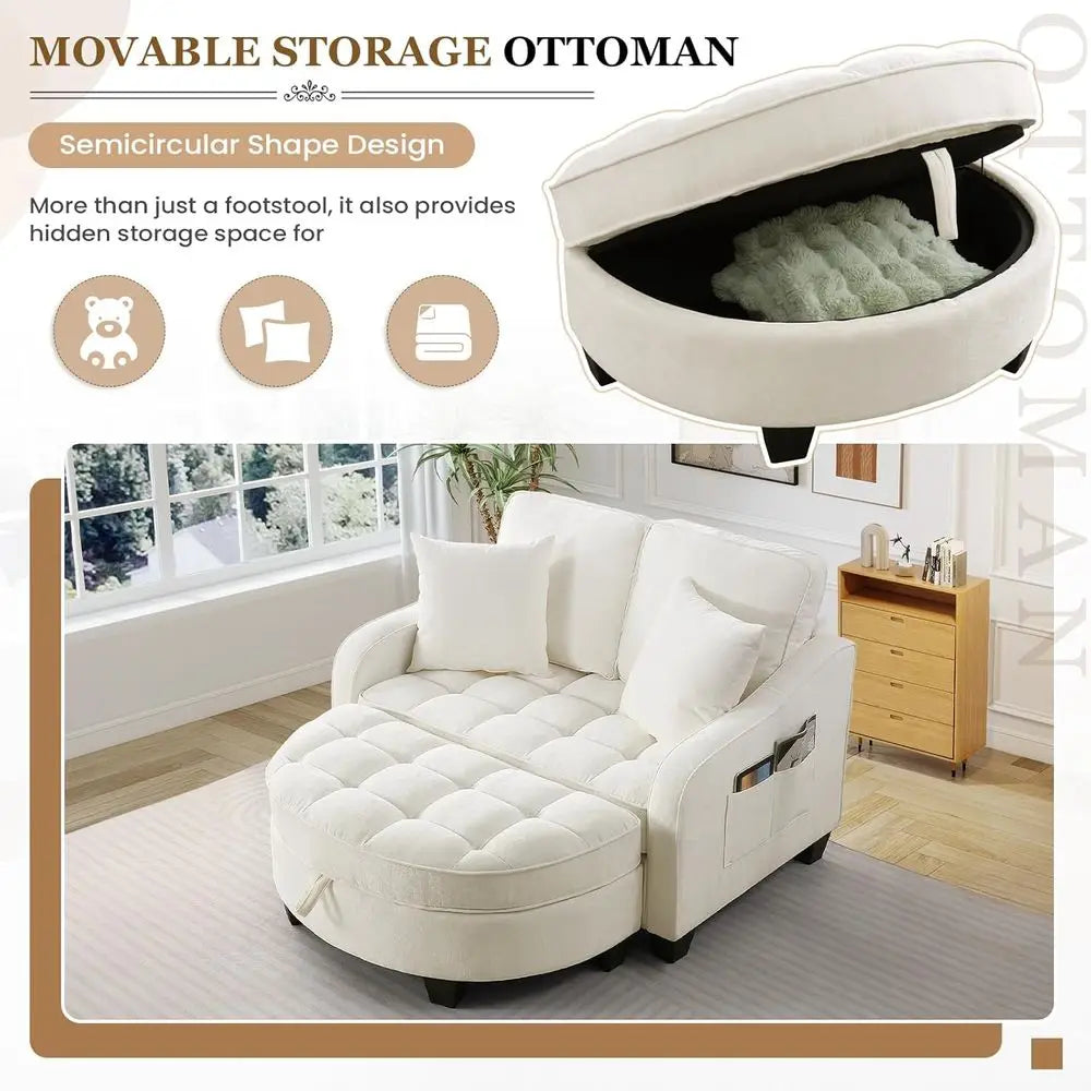 Chenille Upholstered Reading Chair With Storage Ottoman