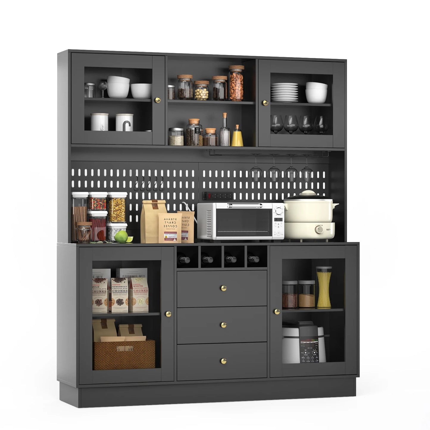 VOWNER Pantry Cabinet Freestanding Kitchen Storage Buffet Pegboard