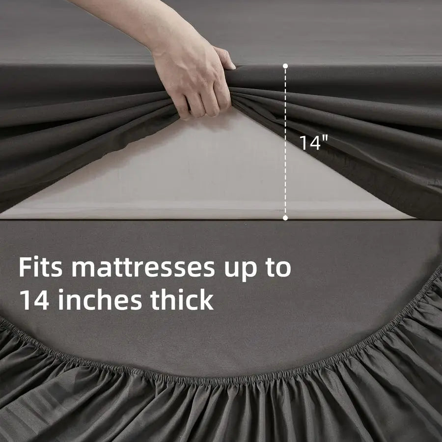 Queen Comforter Set Dark Gray Boho,Soft 7 Piece Bed in a Bag Queen Size Black Bedding Sets Striped Comforters with Plaid Bed Set