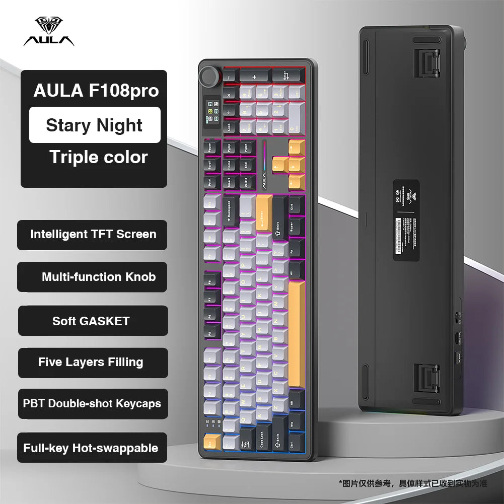 AULA F108Pro Wireless Bluetooth Macro Gaming Keyboard With TFT Display