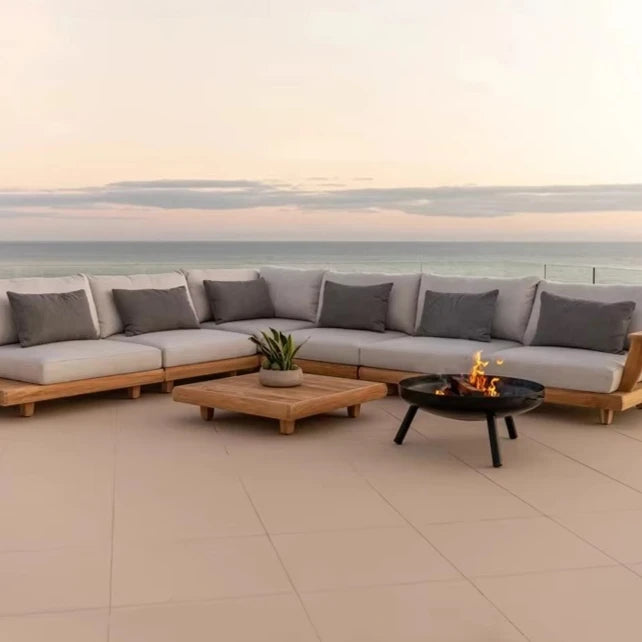 Outdoor Teak Garden Sofa Set Weather Resistant Solid Wood Furniture