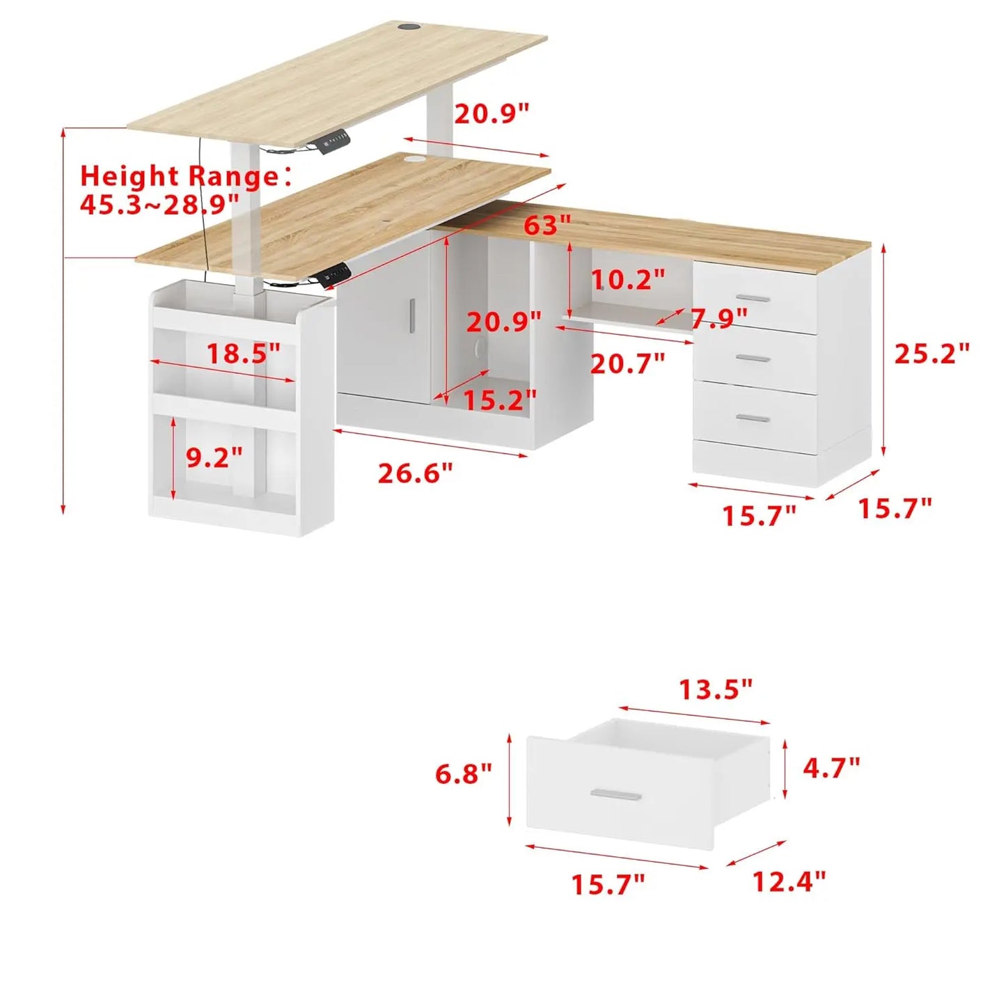 NONEDesk L Shaped Standing Desk With Drawers And Shelves