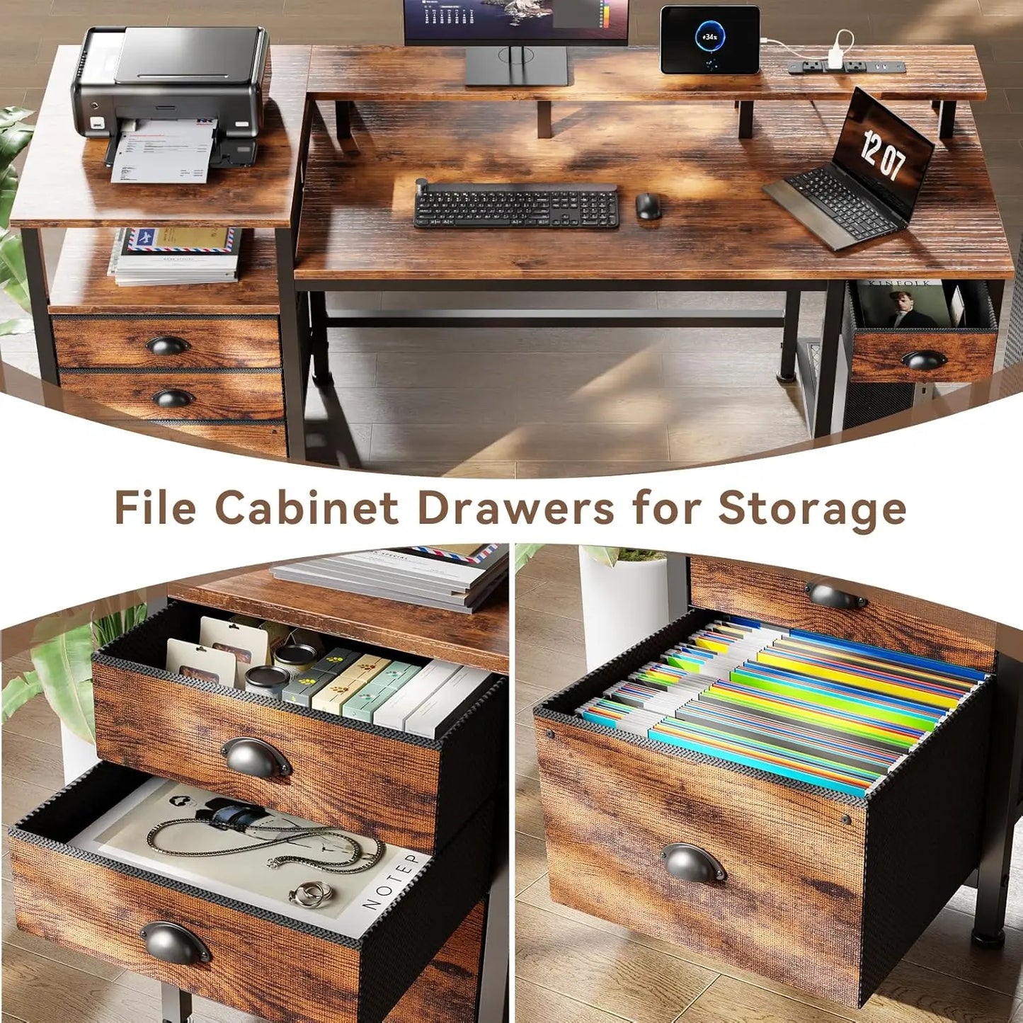 L Shaped Computer Desk With File Cabinet Led Lights