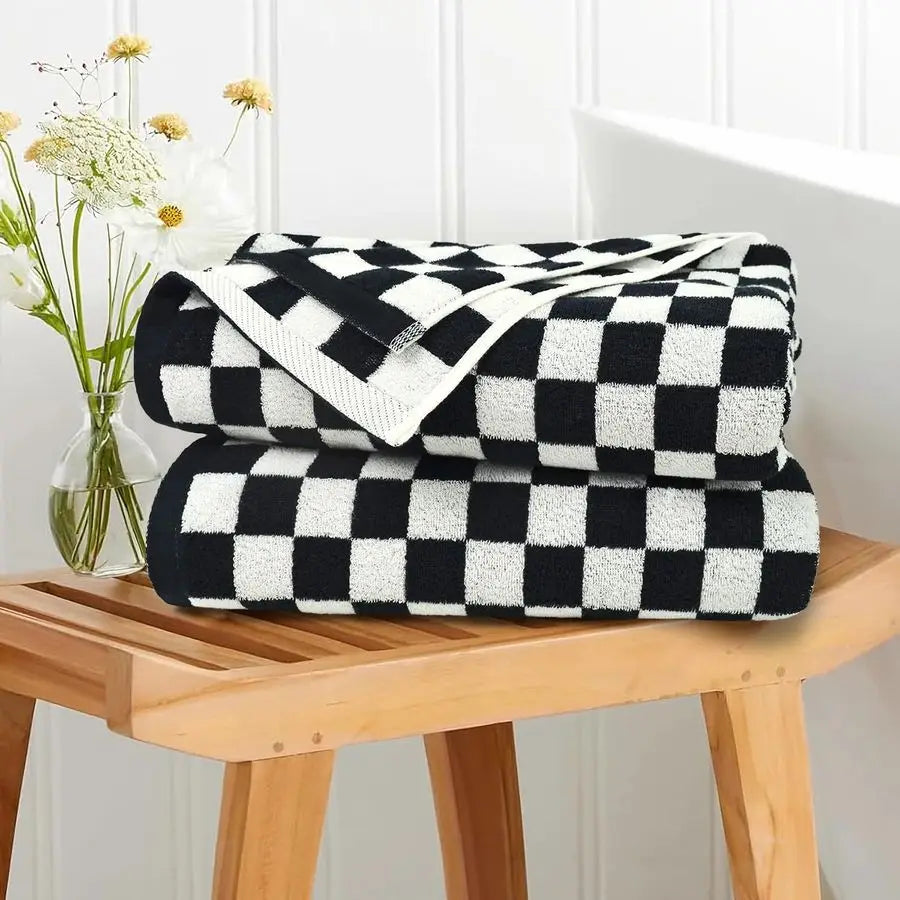 Black amp White Checkered Cotton Bath Towels Set of 2 Cute Aesthetic Bathroom Towels for Bathroom Decor 27.5 x 55