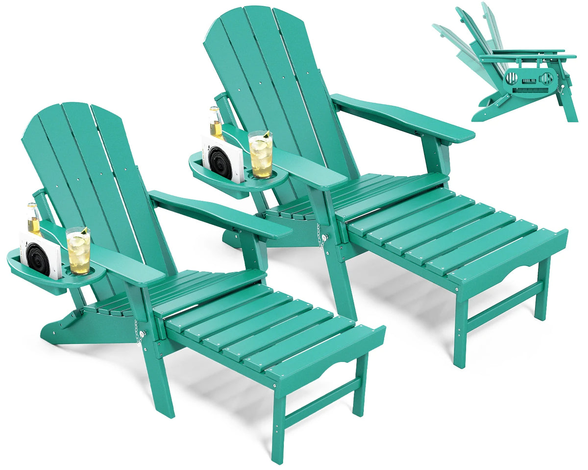 Foowin Adjustable Adirondack Chair With Retractable Ottoman And Side Tray