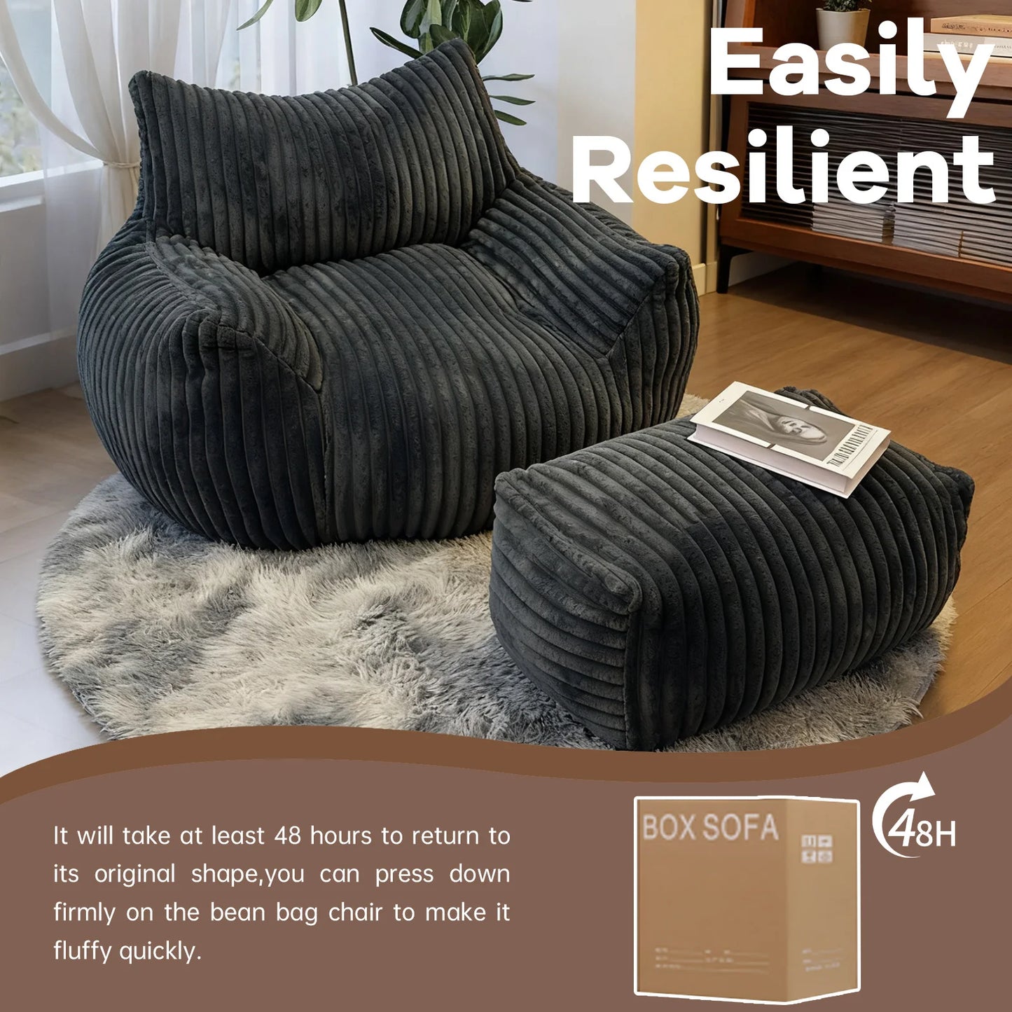 Reading Chair Bean Bag Chairs for Adults With Density Foam Cushion, Living Room