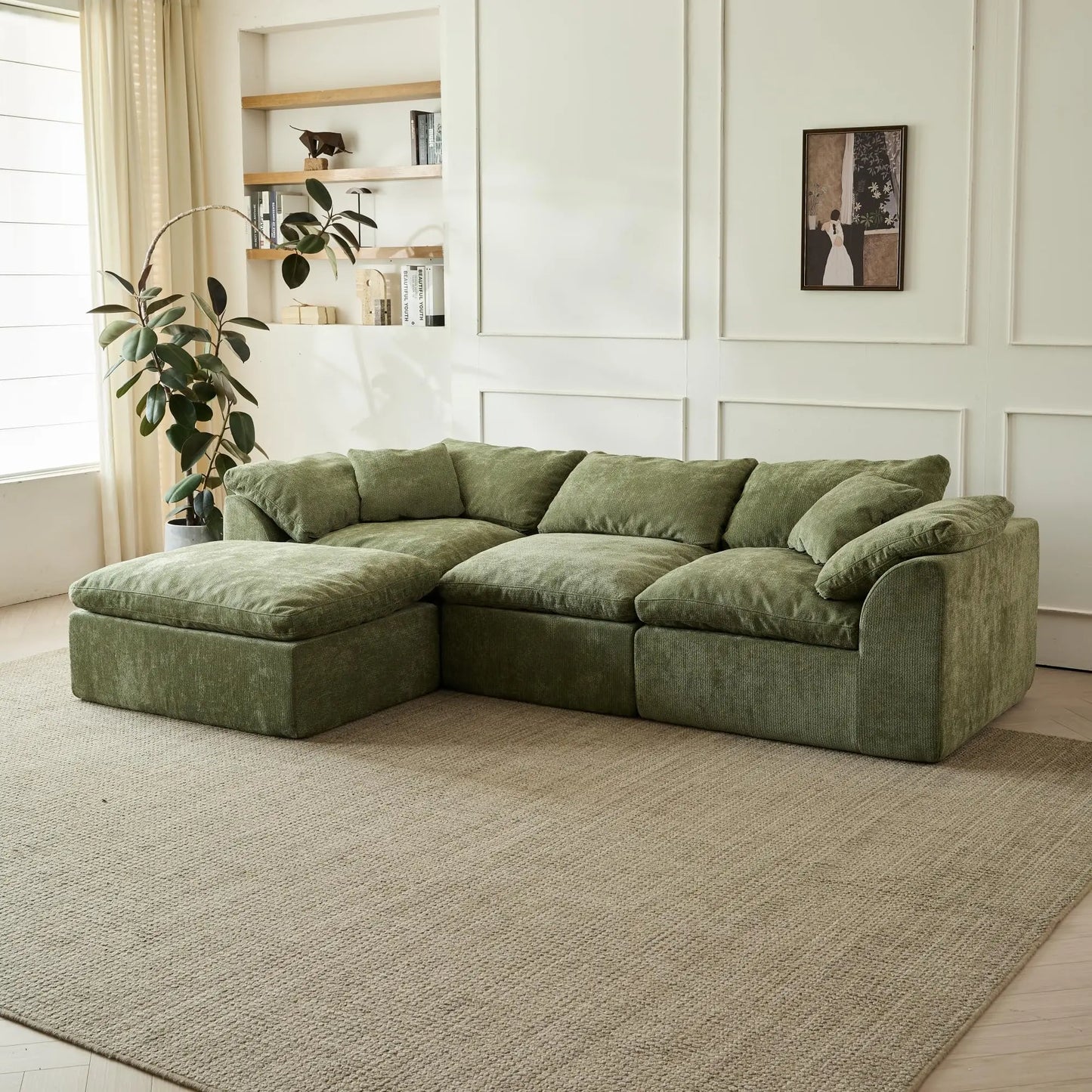 Yeflixvrau Modern Cloud L-Shaped Three-Seater Sofa With Ottoman