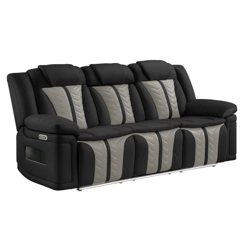 Faux Leather Power Reclining Sofa Set With LED Lights Massage Speaker Console