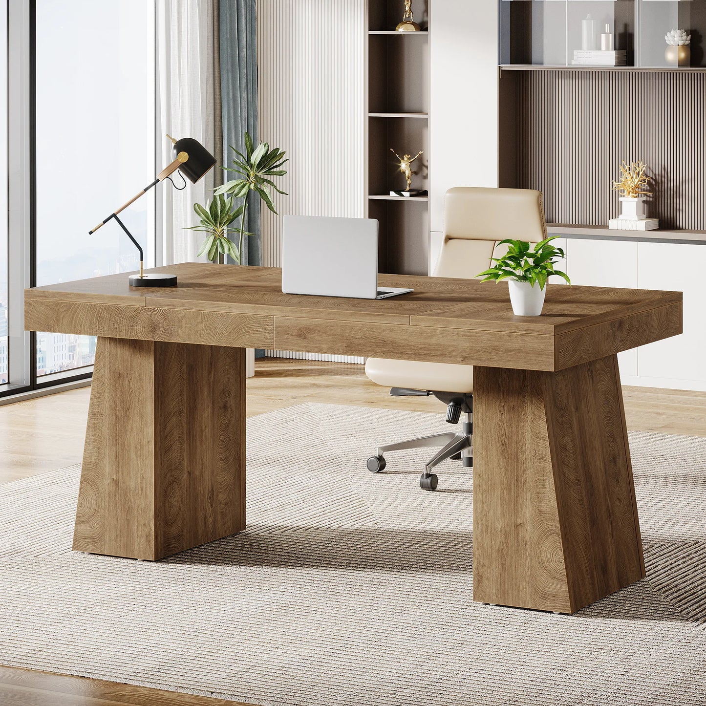 Tribesigns Executive Desk With Double Pedestal Modern Wood Office