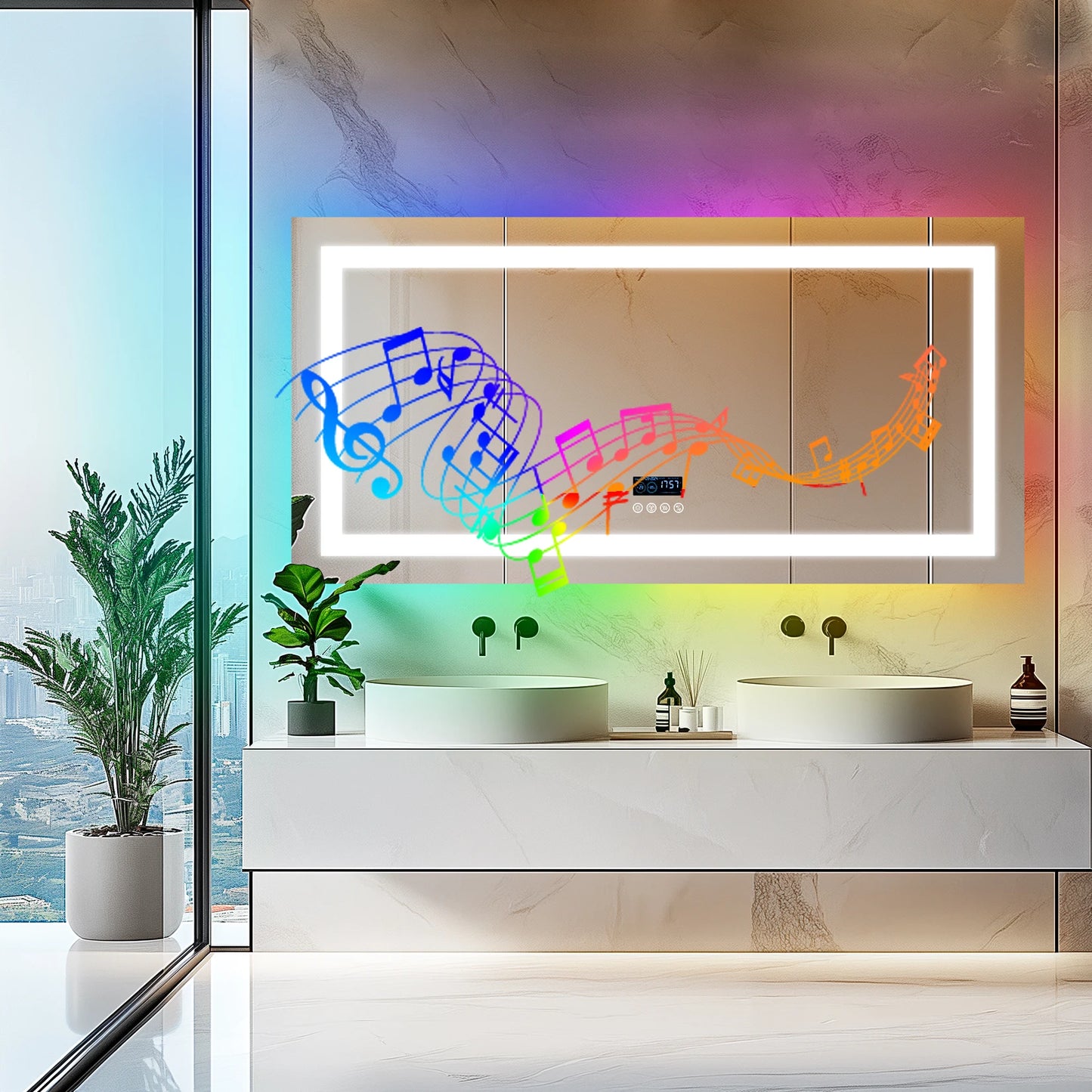 Wisfor LED Lighted Bathroom Mirror With Bluetooth Speaker Vanity RGB