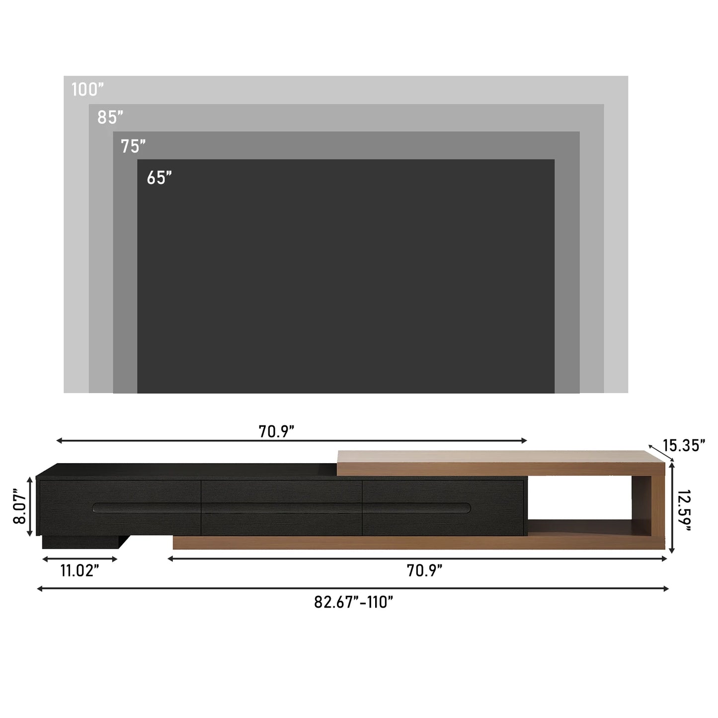 QiaoShiRen Extendable TV Stand Wood Media Console With Drawers