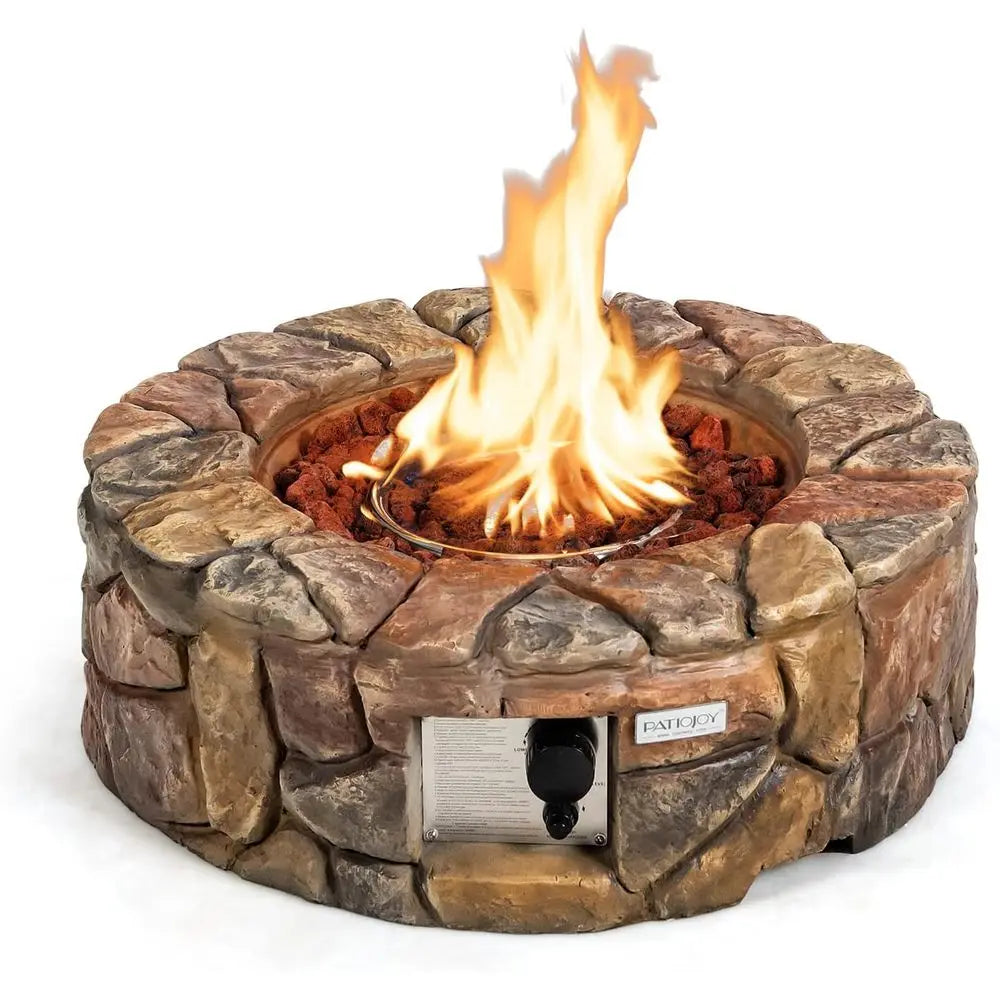 Round Propane Fire Pit 40,000 BTU Lava Rocks PVC Cover
