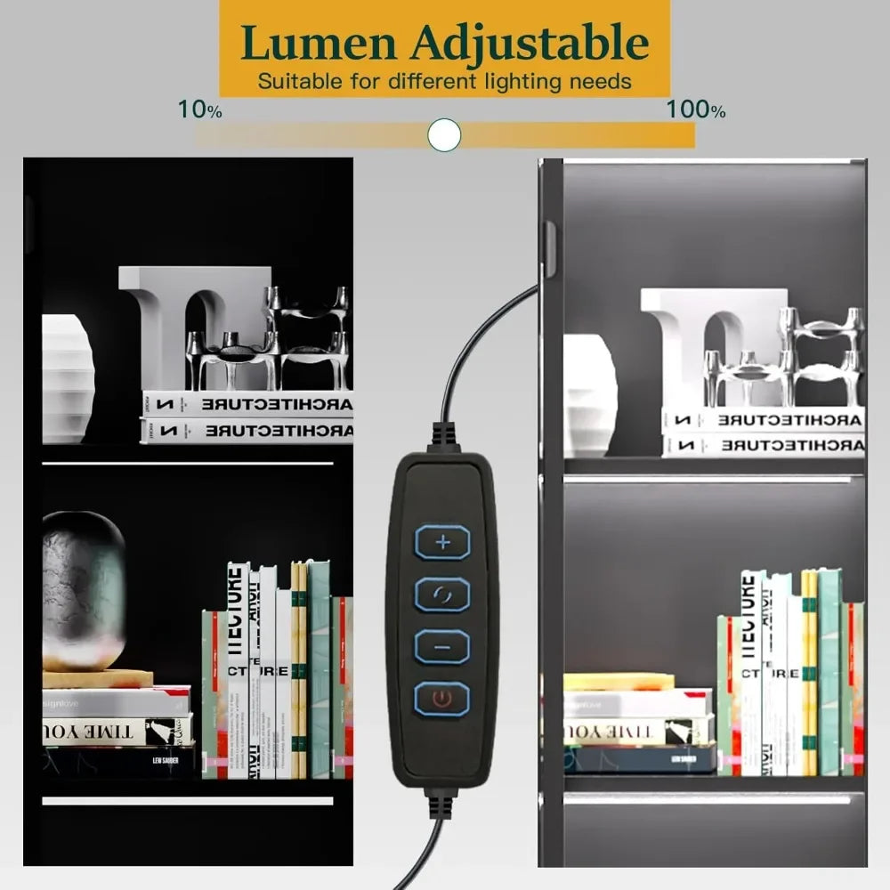 Display Cabinet with Glass Doors and LED Lights, Glass Display Case with 3 Adjustable Shelves,4 Tier of Storage Space Curio Cabi