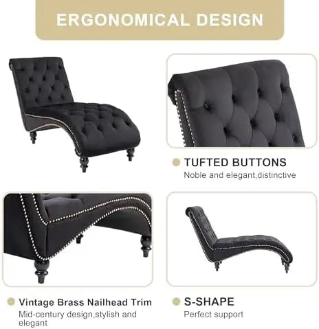 Velvet Chaise Lounge Indoor Upholstered Lounge Chair With Tufted Pillow