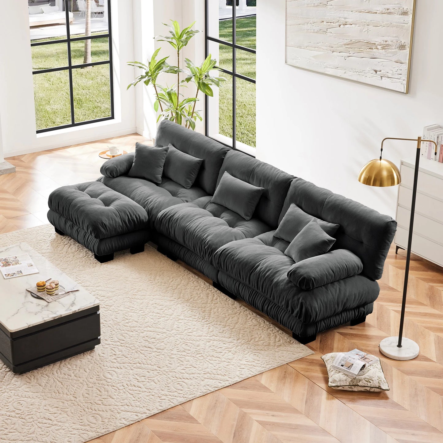 Modular Sectional Sofa Chenille With Ottomans Couch For Home Comfort