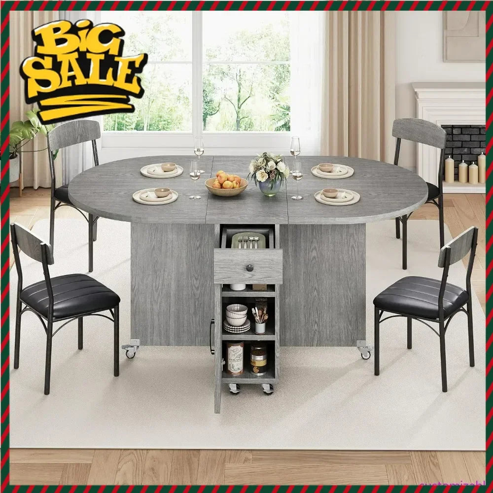 Compact 4 Person Folding Dining Set Space Saving Table And Chairs