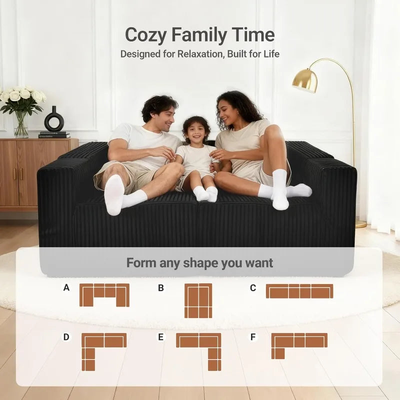 U Shaped Modular Sectional Sofa Corduroy Fabric Couch Double Chaise