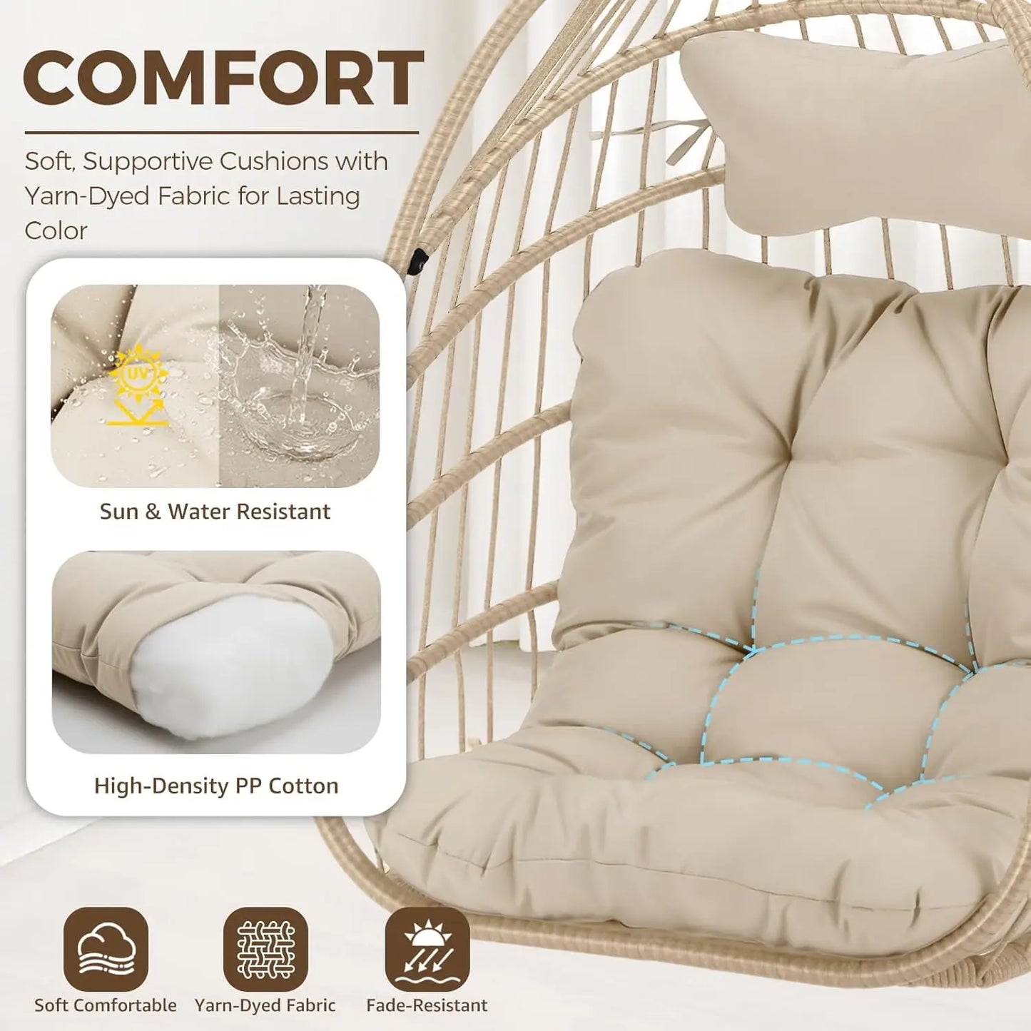 Outdoor Hanging Egg Chair Wicker Swing With Cushioned Seat