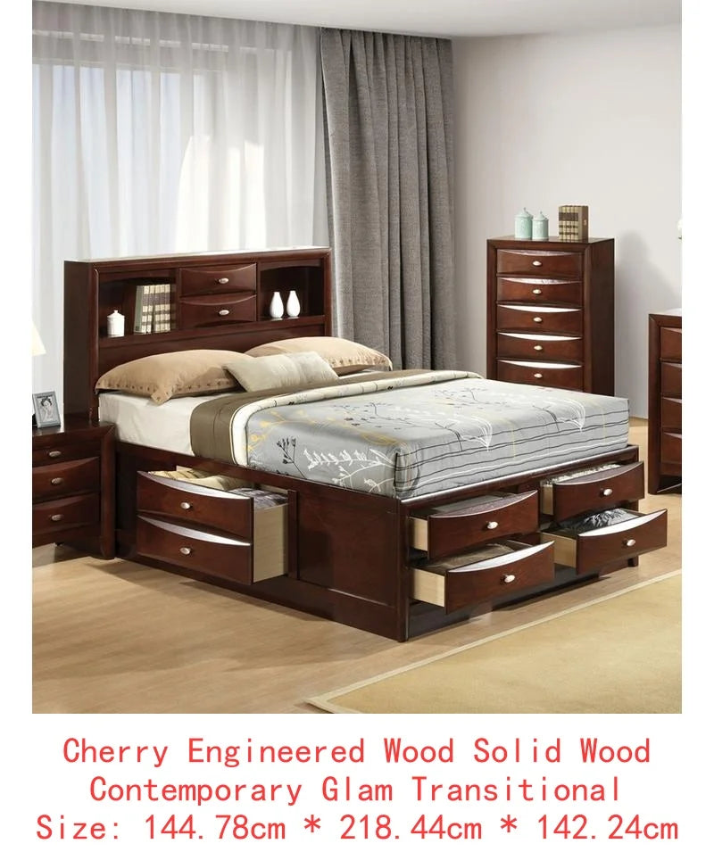 Contemporary Bed With Footboard Drawers And Headboard Bookcase