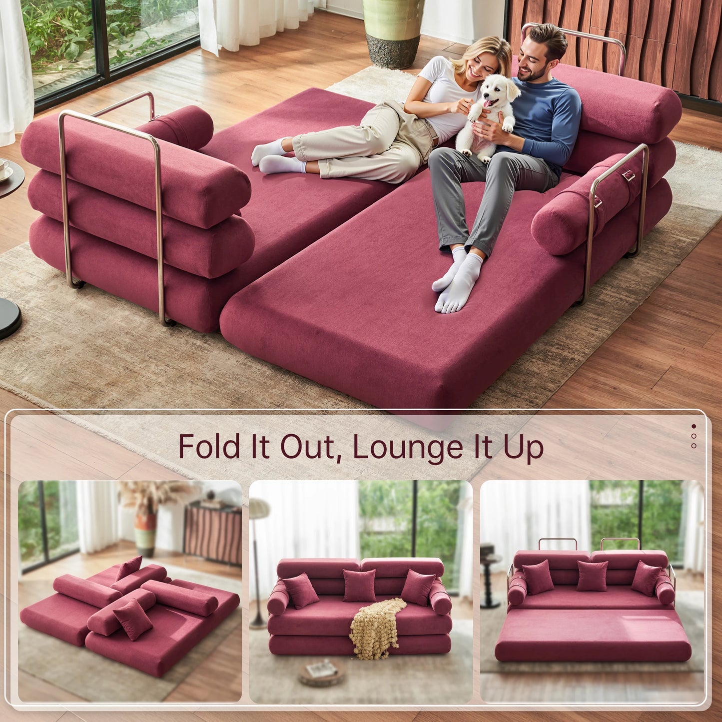 Convertible Sleeper Sofa Bed With Rounded Arm Supports PremiumMemoryFoam Comforts