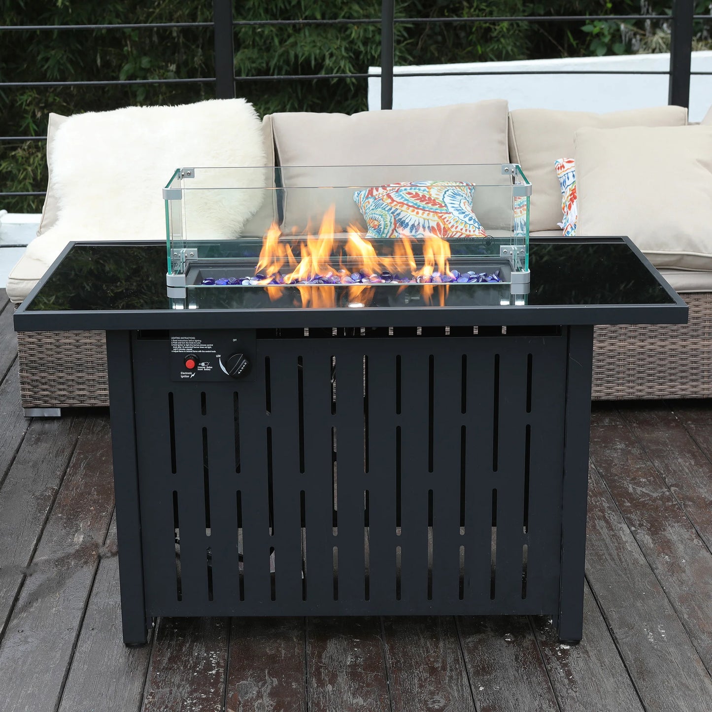 Naga Bahna Gas Fire Pit Table Outdoor 50000 BTU Lid