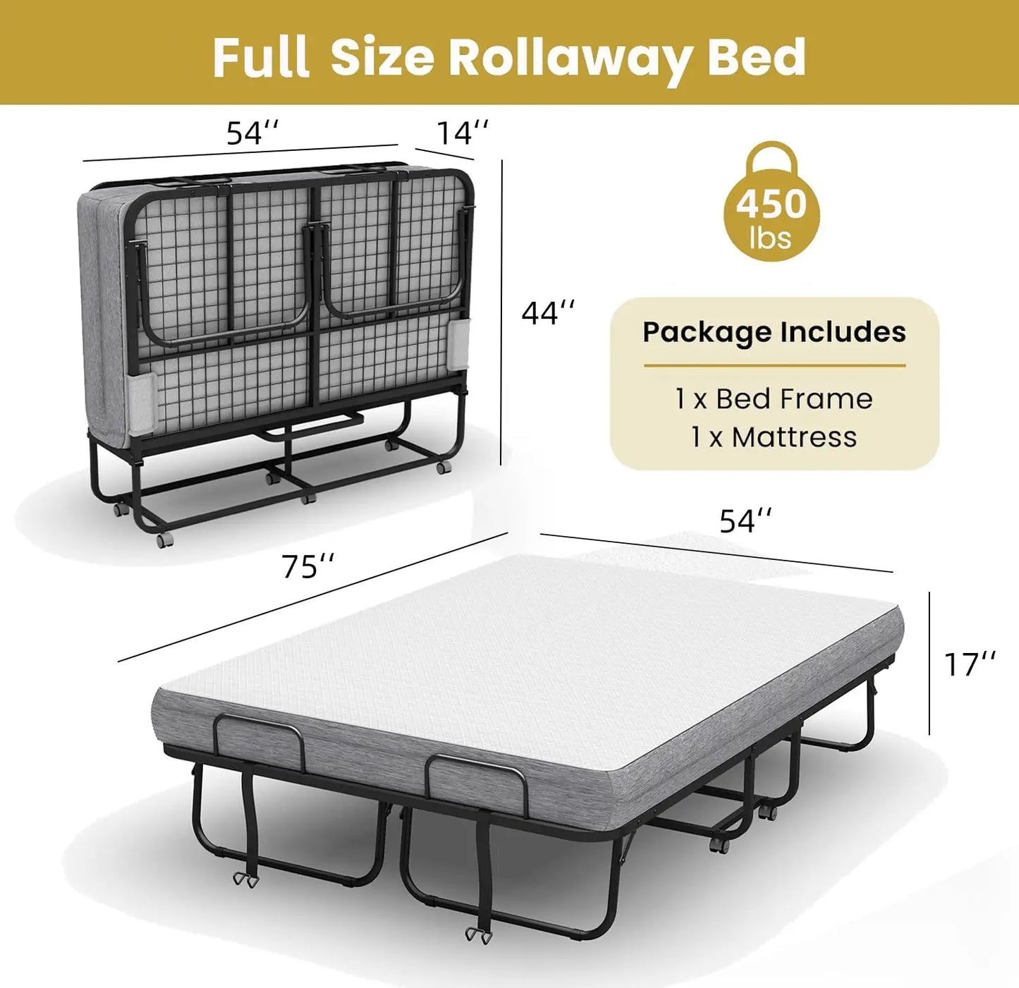 Folding Bed With Mattress For Guests Space Saving Rollaway Bed