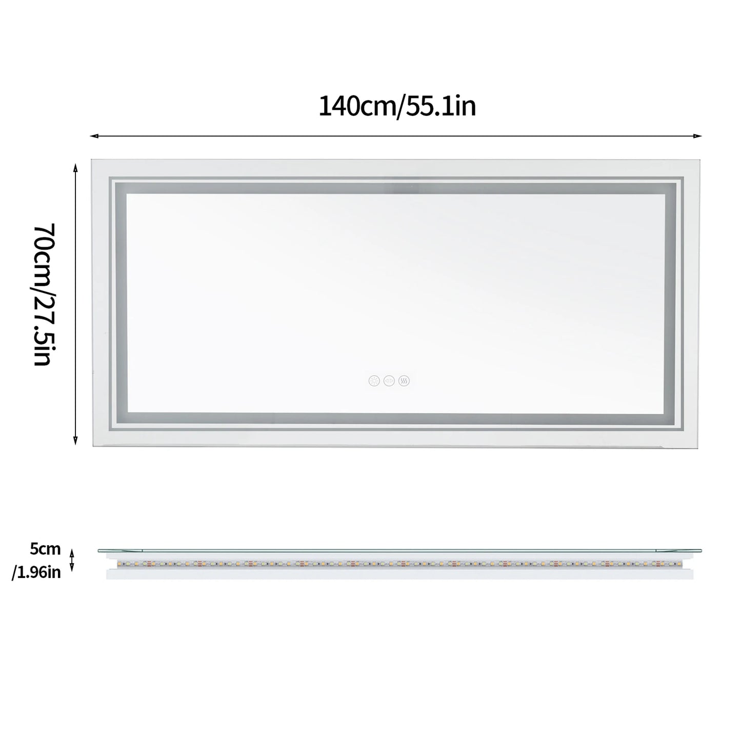 BORWART Illuminated Fogless Rectangular Bathroom Mirror