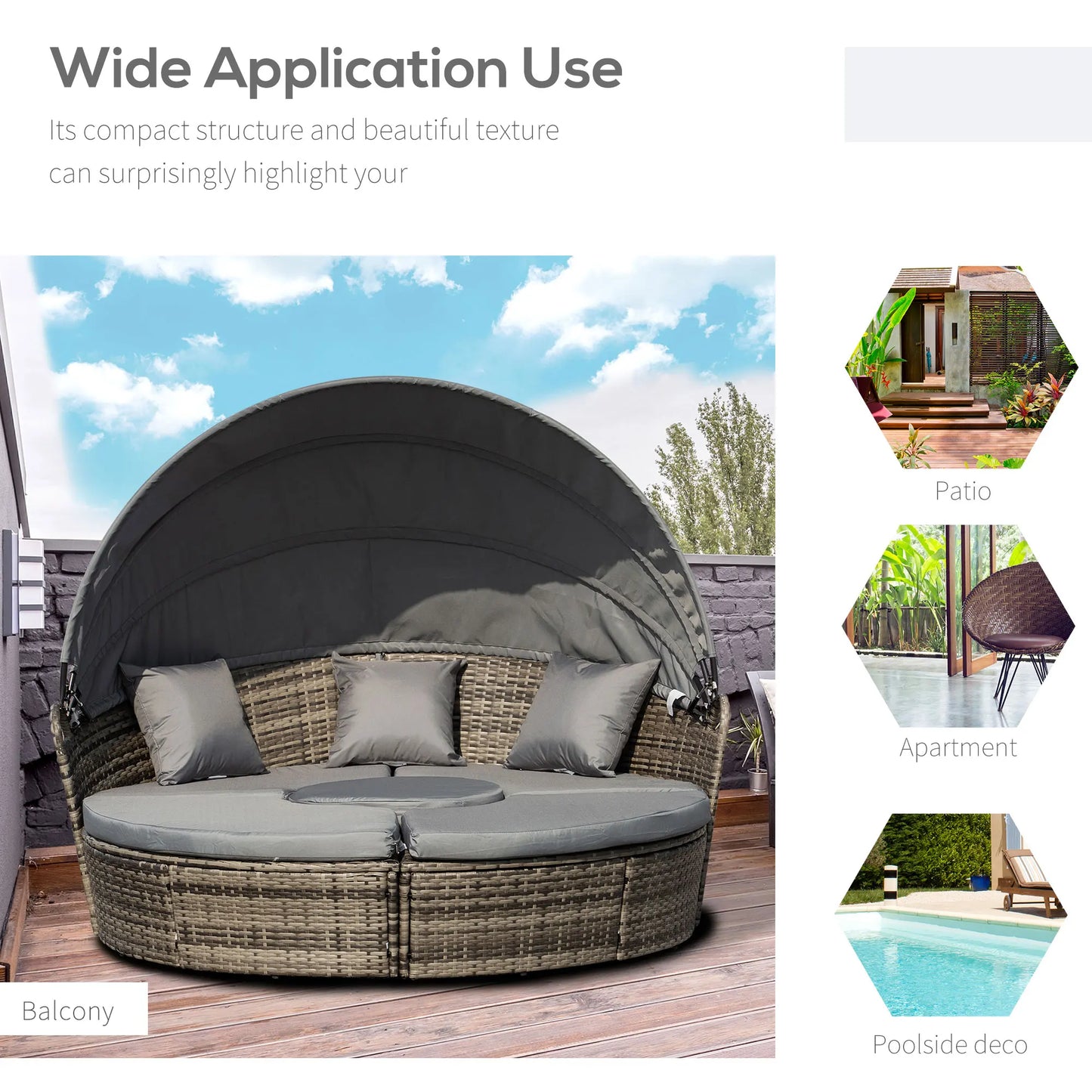 Outsunny Outdoor Convertible Daybed 4 Piece Furniture Set Sofa Table Chairs
