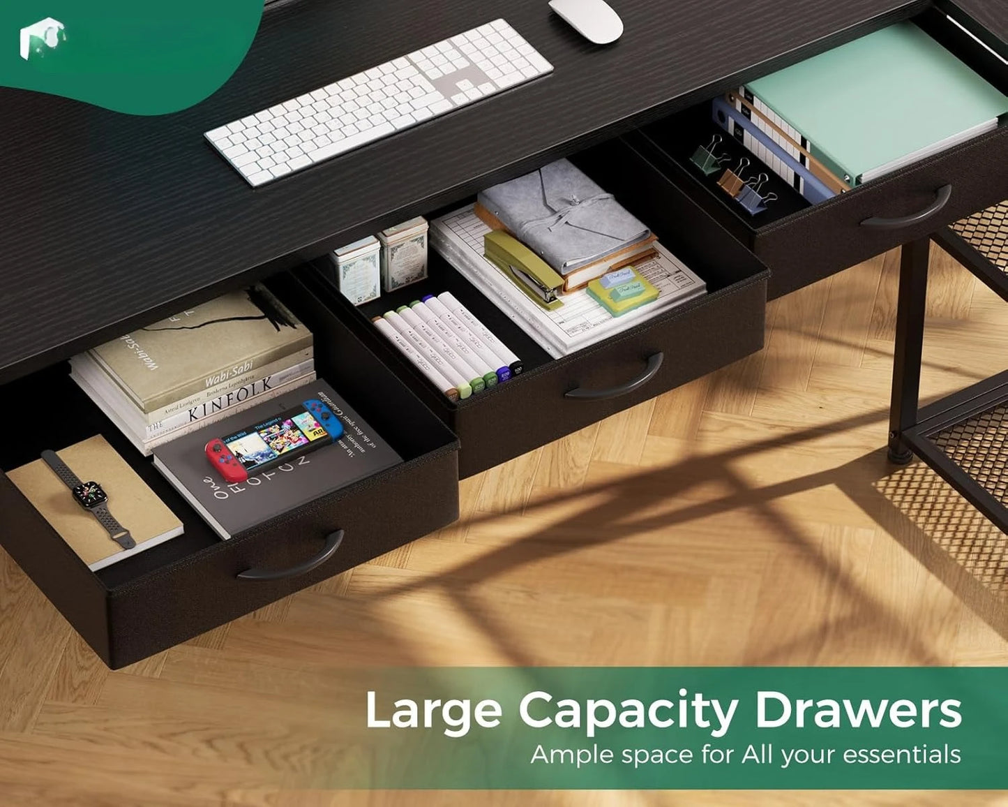 L Shaped Computer Desk With Drawers And Power Outlets