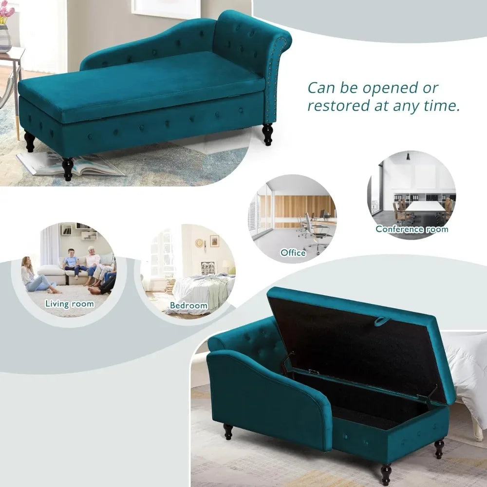 Modern Velvet Chaise Lounge With Hidden Storage Sofa Bed