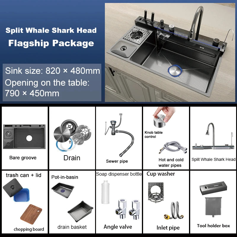 Yuki Like Stainless Steel Waterfall Kitchen Sink With Digital Display