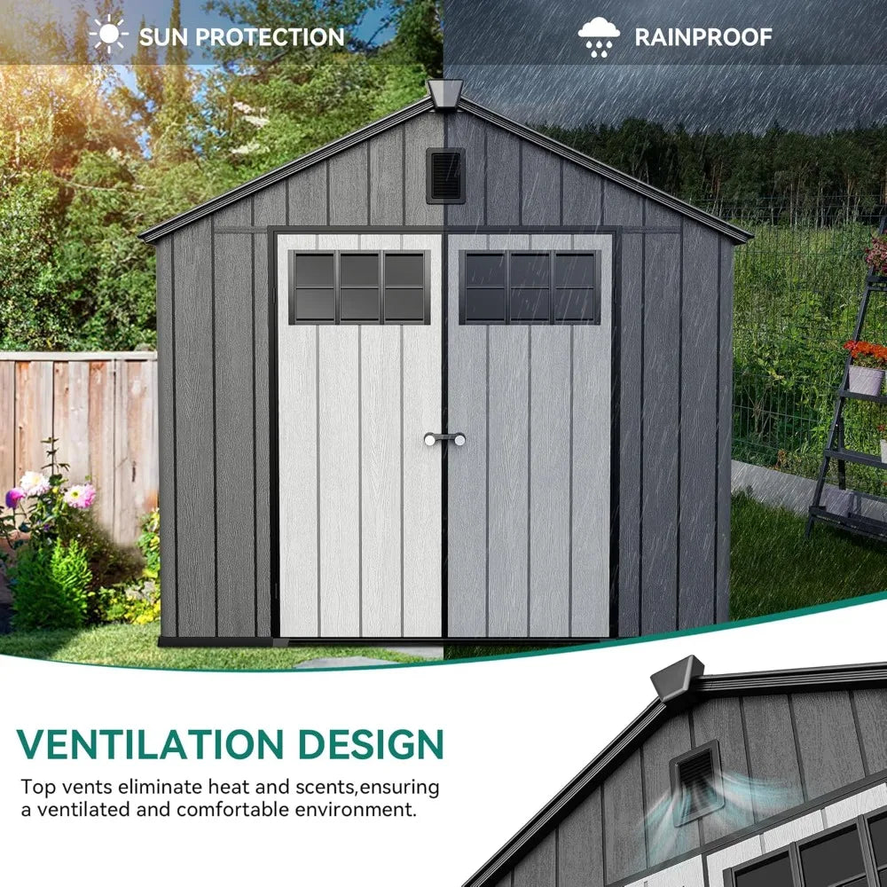 Outdoor Resin Storage Shed With Lockable Doors Windows And Vents