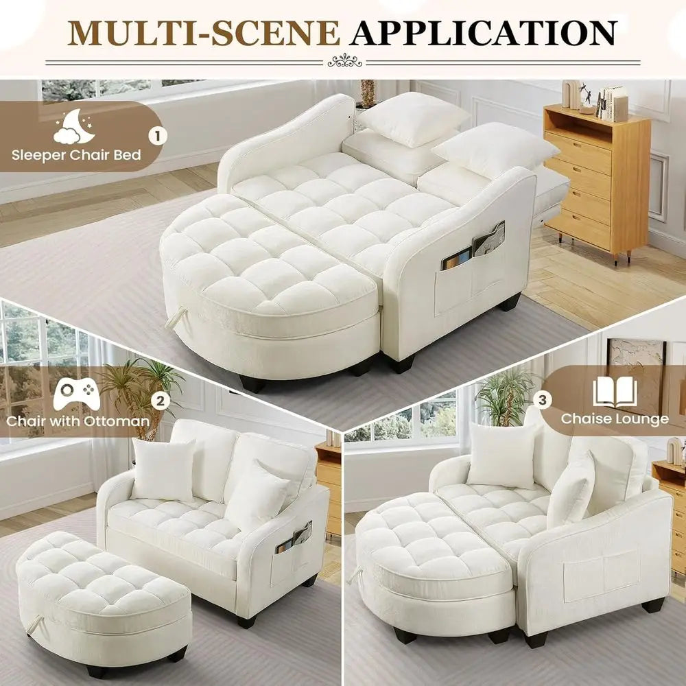 Chenille Upholstered Reading Chair With Storage Ottoman