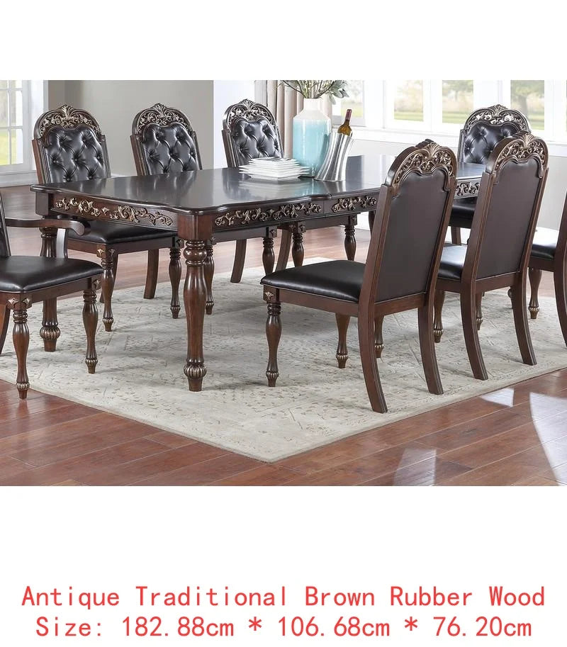 Formal Dining Table With Two Leaves Rubberwood Antique Design