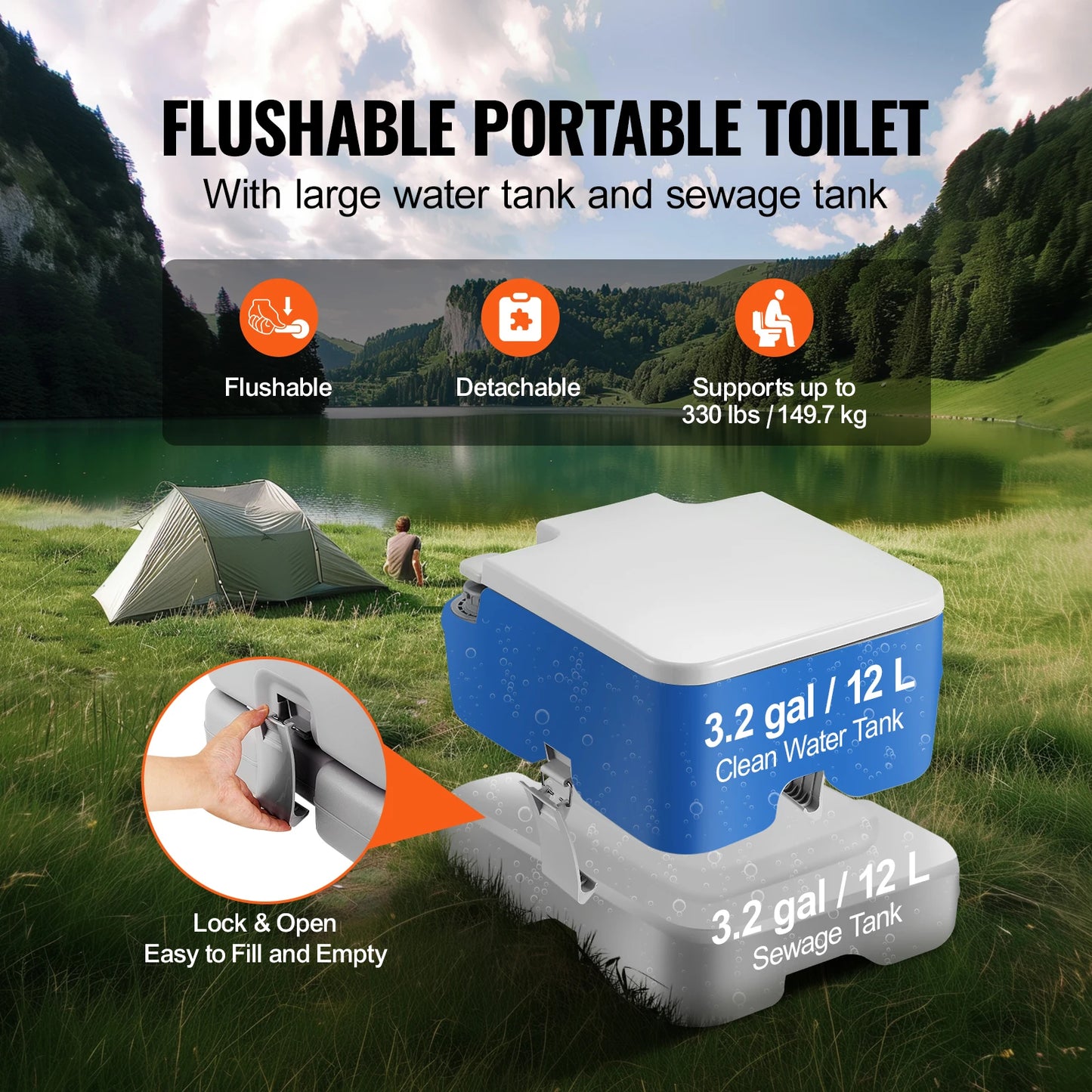 SucceBuy Portable Camping Toilet With Pressurized Flush System