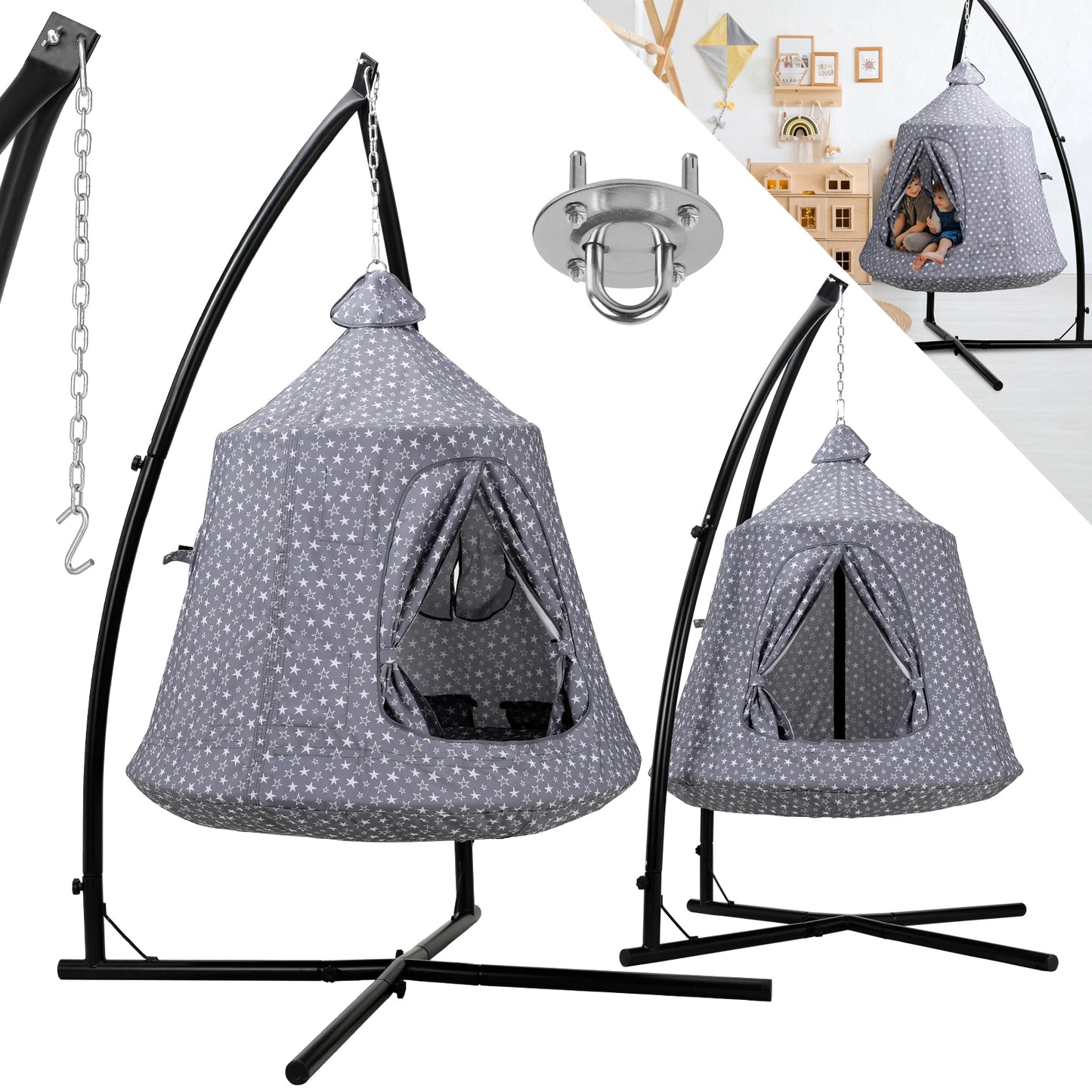 Hammock Chair Stand With Swing Chair LED Lights For Outdoors