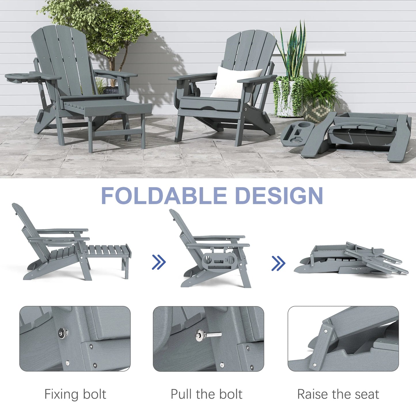 Foowin Adjustable Adirondack Chair With Retractable Ottoman And Side Tray