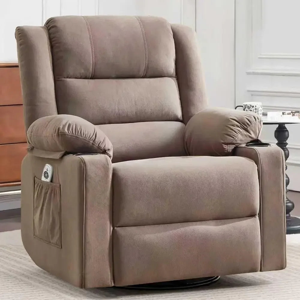 Overstuffed Manual Rocker Swivel Recliner With Massage And Heat