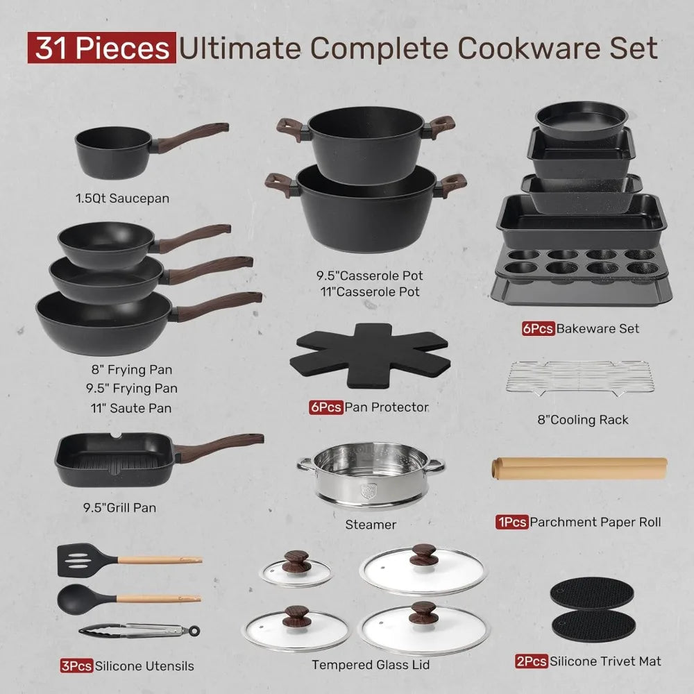 Iosn Pots And Pans Set Nonstick 31 Piece Kitchen Cookware