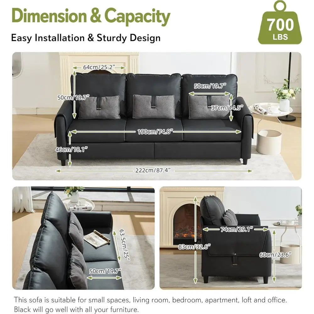 Leather Three Seater Sofa For Modern Living Room Style SustainablySourcedTimberFramework