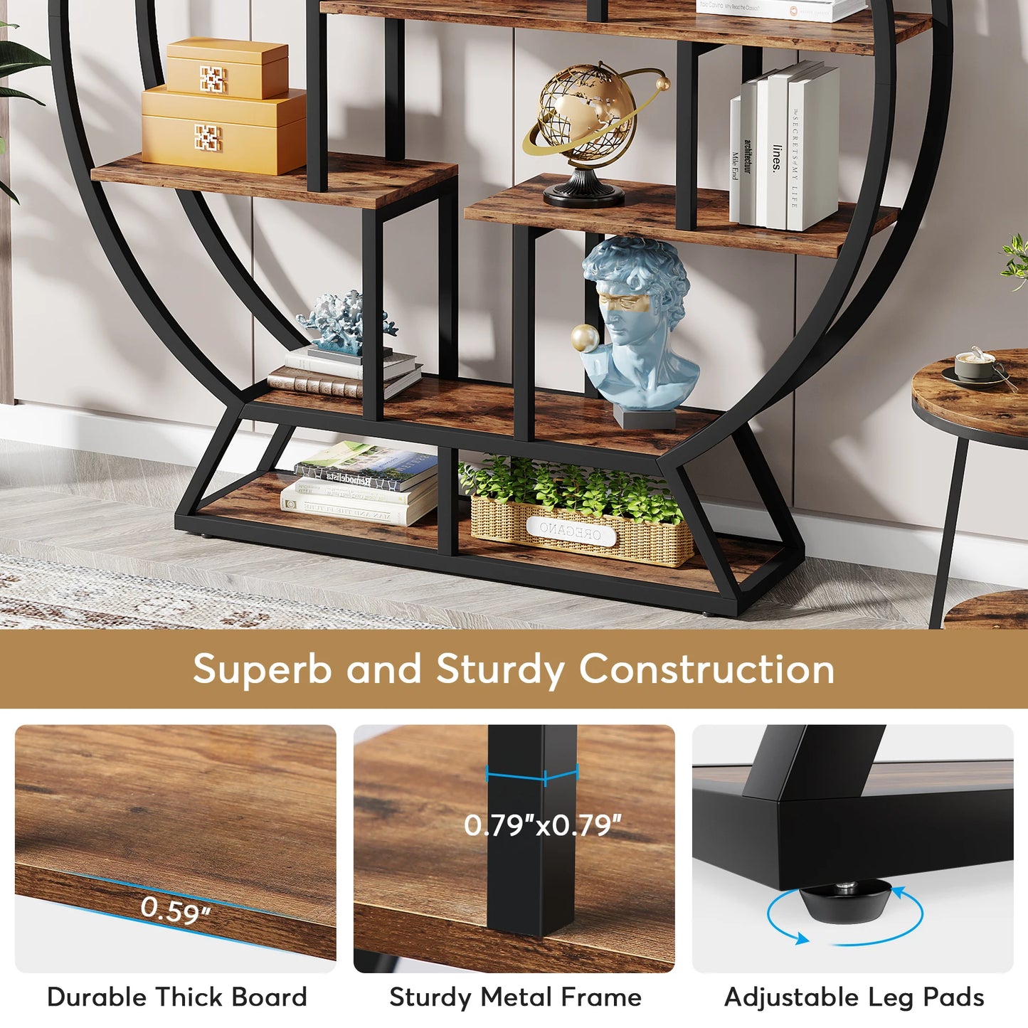 Tribesigns Round Etagere Bookshelf Five Tier Wood Bookcase
