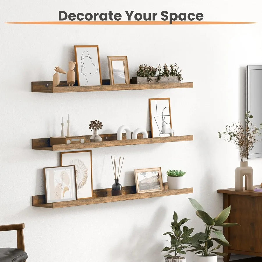 Floating Shelves for Wall 35.5 Inch Shelves for Decor Storage Set of 6 Wall Mounted Wood Shelf for Bedroom Living Room Bathroom