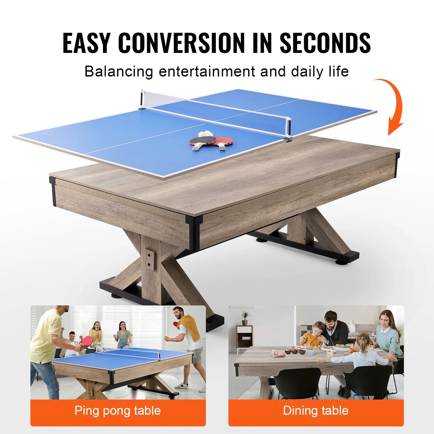 Three In One Billiards Table Multi Game Set Pool Tennis