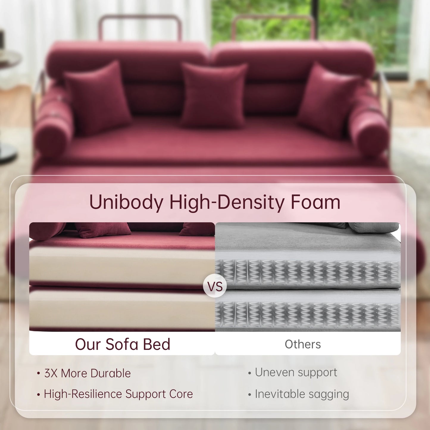 Convertible Sleeper Sofa Bed With Rounded Arm Supports PremiumMemoryFoam Comforts