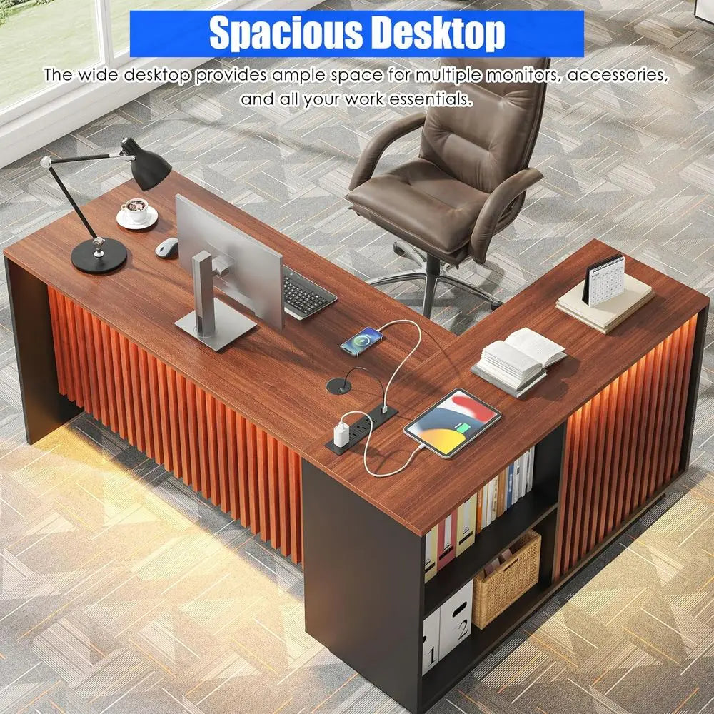 L-Shaped Executive Desk With Storage And Privacy Panel