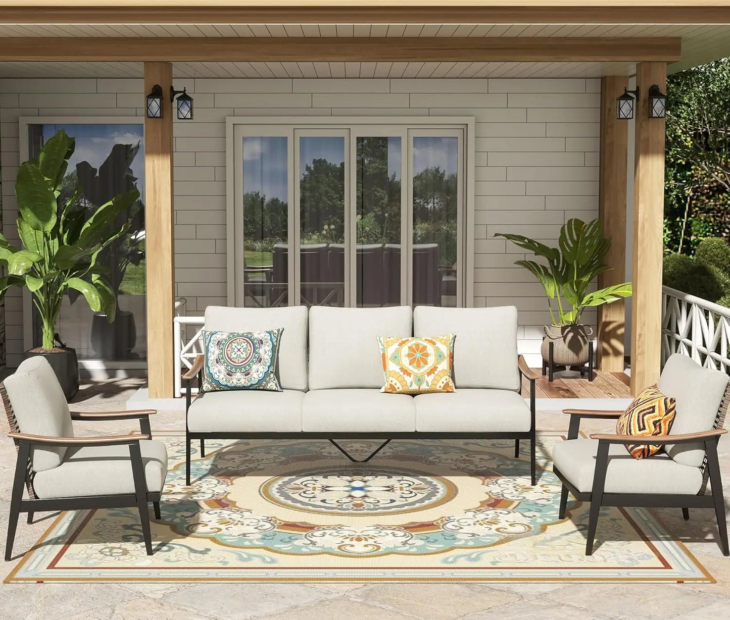 5 Pieces Patio Furniture Set, Outdoor Furniture Sofa Sectional Modern Metal Patio Conversation Set with High Back, Customized