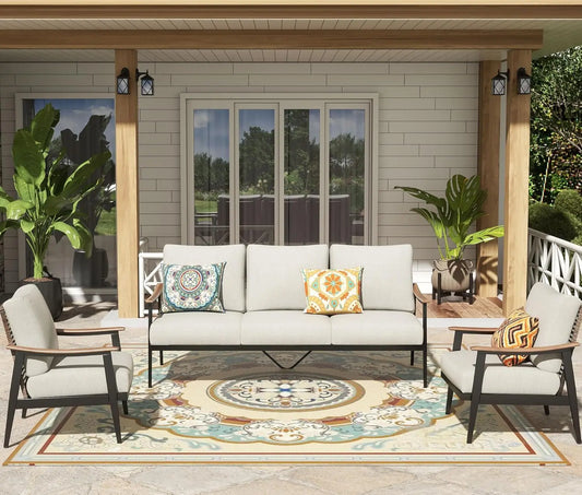 5 Pieces Patio Furniture Set, Outdoor Furniture Sofa Sectional Modern Metal Patio Conversation Set with High Back, Customized