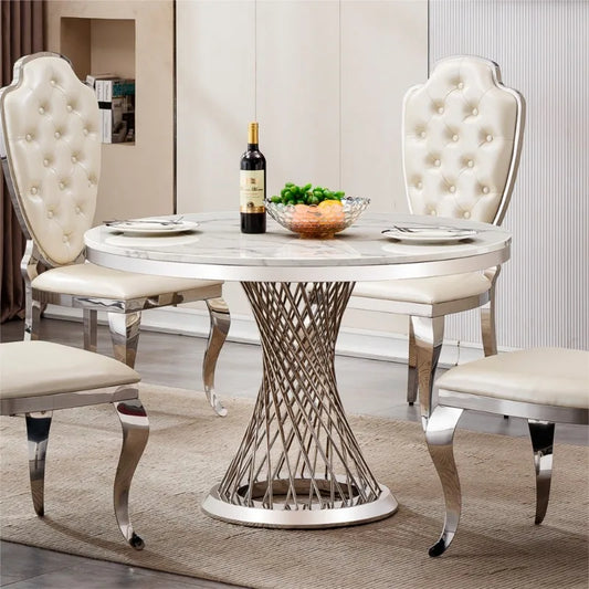 DUTRIEUX Modern Luxury Round Dining Table Stainless Steel Faux Marble
